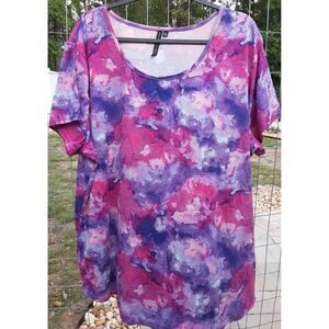 Ashley Blue Women's Purple Pink Water Color Size 3XL Short Sleeve Top Blouse